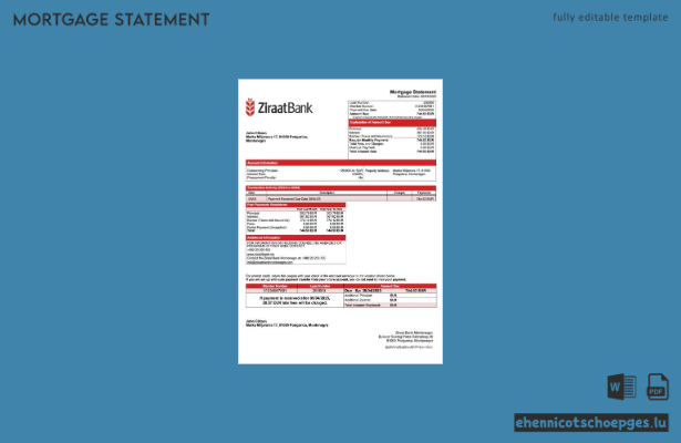 Montenegro Ziraat Bank Montenegro Hypothekenabrechnung Word- und PDF-Beispielvorschau